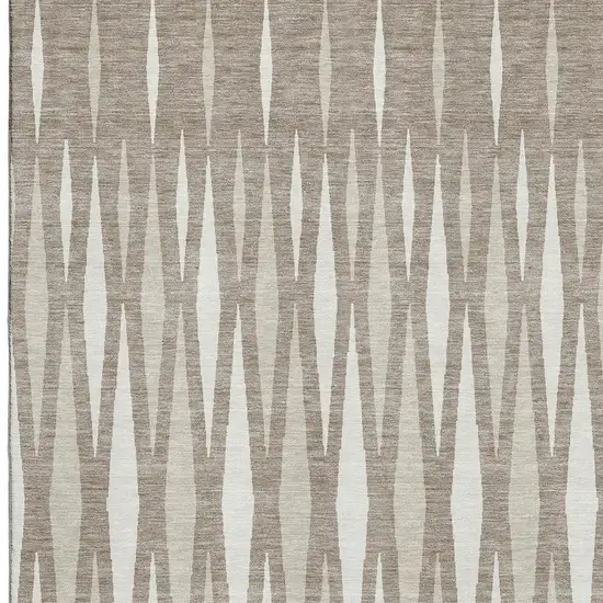 Taupe And Ivory Geometric Washable Area Rug With UV Protection Photo 4