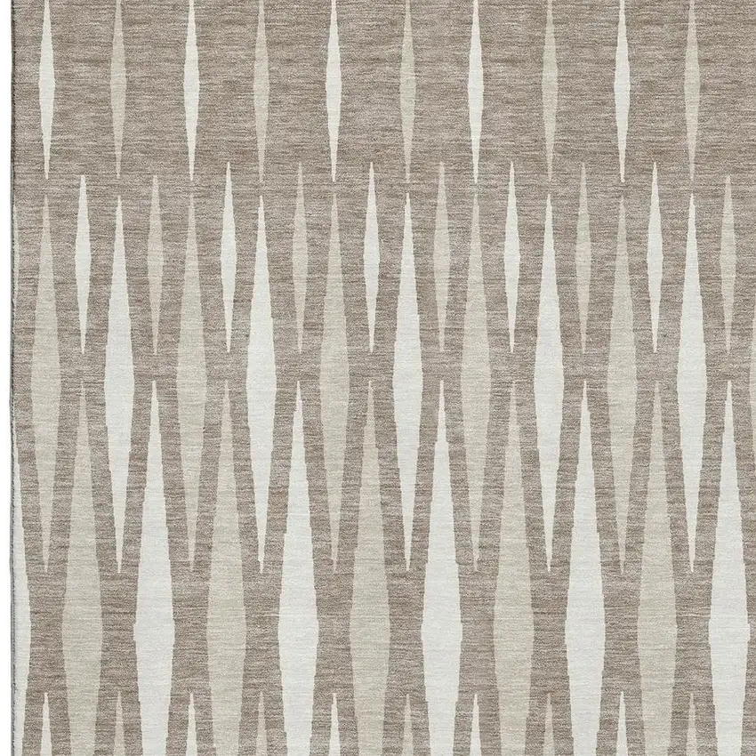 Taupe And Ivory Geometric Washable Area Rug With UV Protection Photo 3
