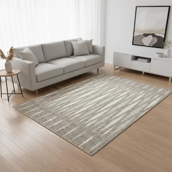 Taupe And Ivory Geometric Washable Area Rug With UV Protection Photo 2