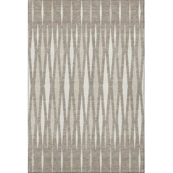 Taupe And Ivory Geometric Washable Area Rug With UV Protection Photo 4