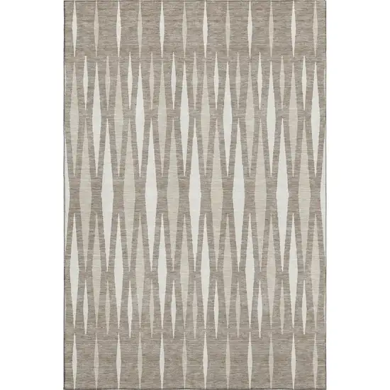 Taupe And Ivory Geometric Washable Area Rug With UV Protection Photo 1