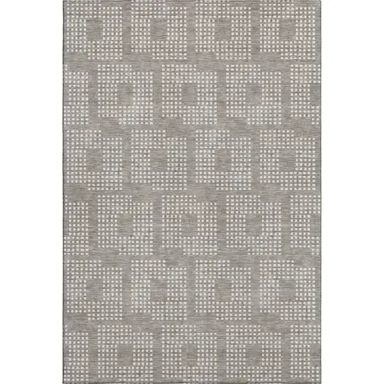 Taupe And Ivory Geometric Washable Area Rug With UV Protection Photo 1