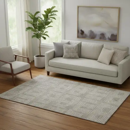 Taupe And Ivory Geometric Washable Area Rug With UV Protection Photo 1