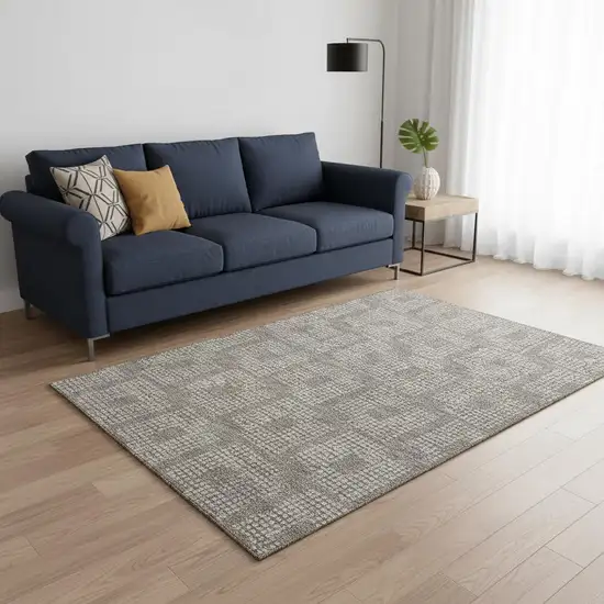 Taupe And Ivory Geometric Washable Area Rug With UV Protection Photo 2