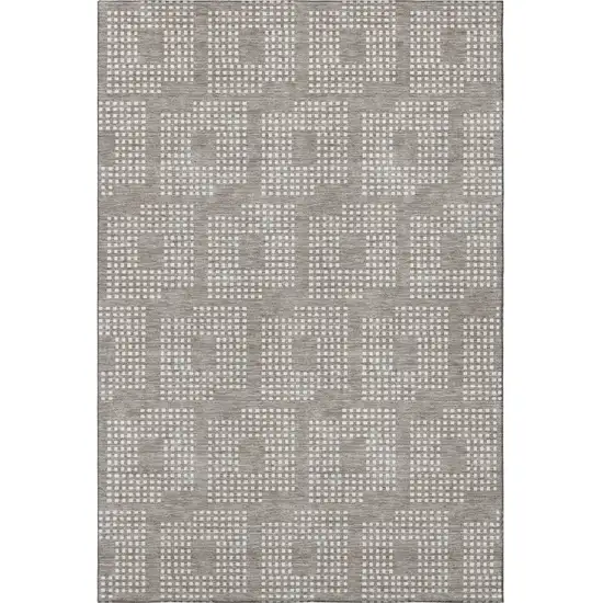 Taupe And Ivory Geometric Washable Area Rug With UV Protection Photo 4