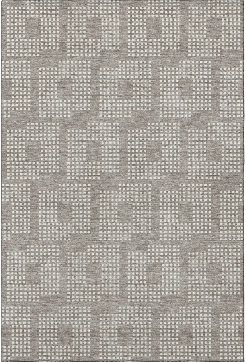 Taupe And Ivory Geometric Washable Area Rug With UV Protection Photo 4