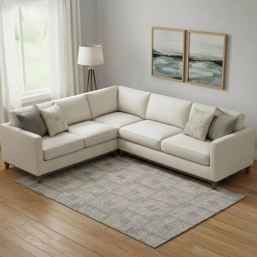 Taupe And Ivory Geometric Washable Area Rug With UV Protection Photo 1