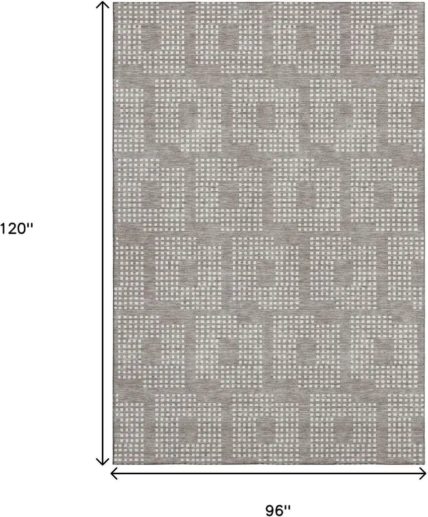 Taupe And Ivory Geometric Washable Area Rug With UV Protection Photo 8
