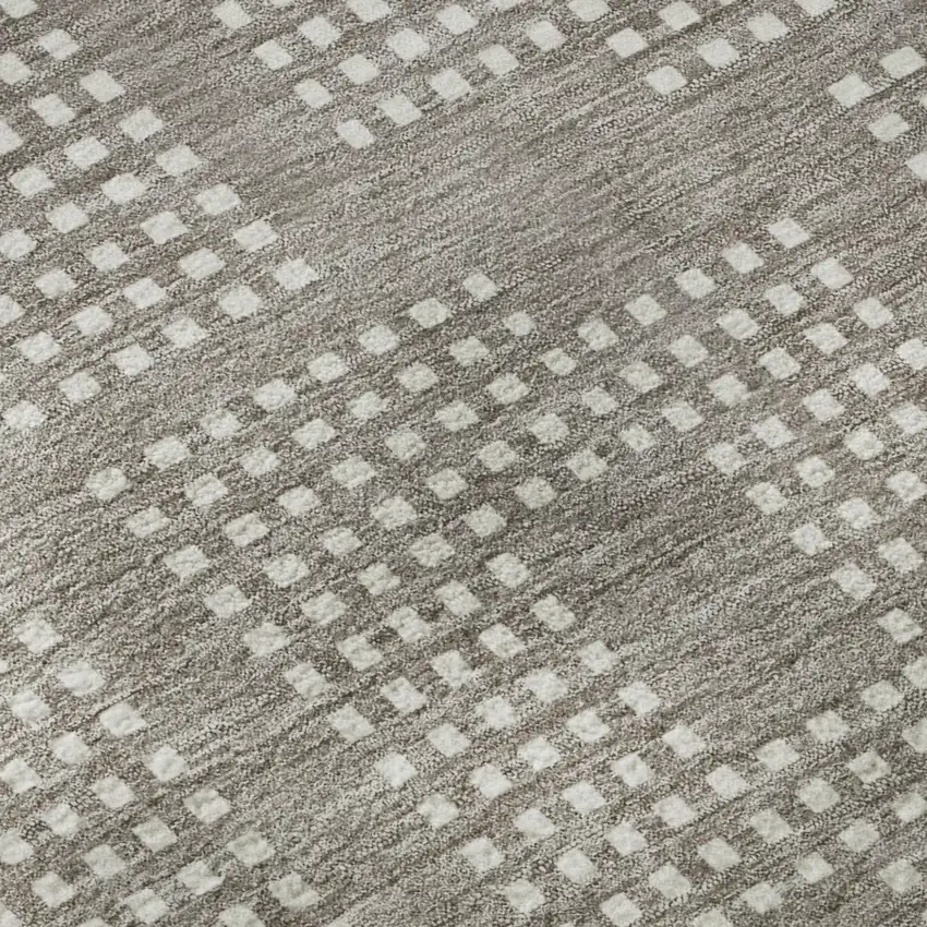 Taupe And Ivory Geometric Washable Area Rug With UV Protection Photo 7