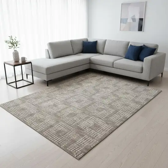 Taupe And Ivory Geometric Washable Area Rug With UV Protection Photo 2