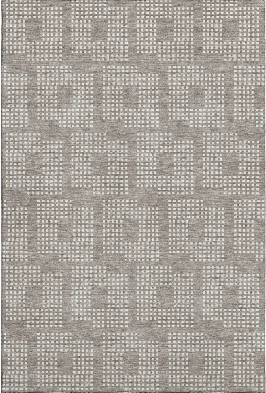 Taupe And Ivory Geometric Washable Area Rug With UV Protection Photo 1