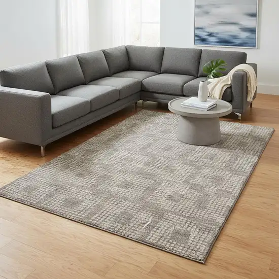 Taupe And Ivory Geometric Washable Area Rug With UV Protection Photo 2