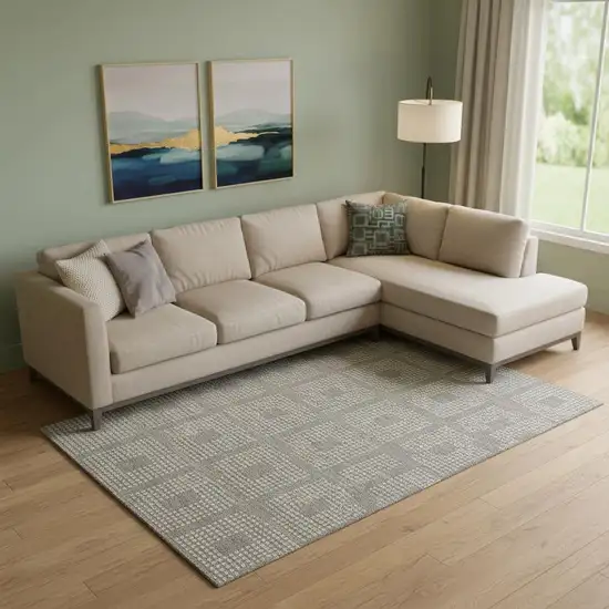 Taupe And Ivory Geometric Washable Area Rug With UV Protection Photo 1