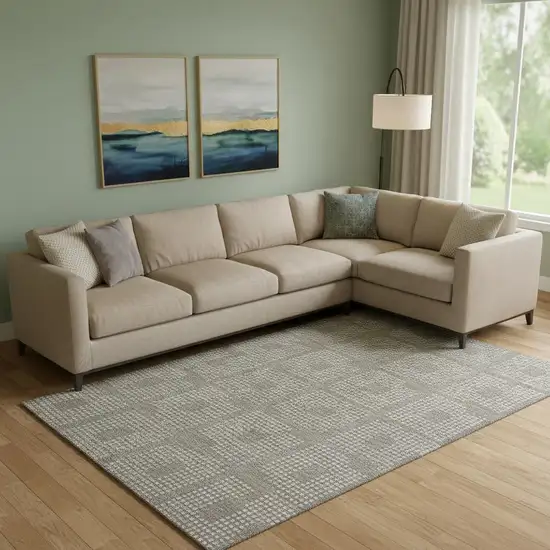 Taupe And Ivory Geometric Washable Area Rug With UV Protection Photo 1