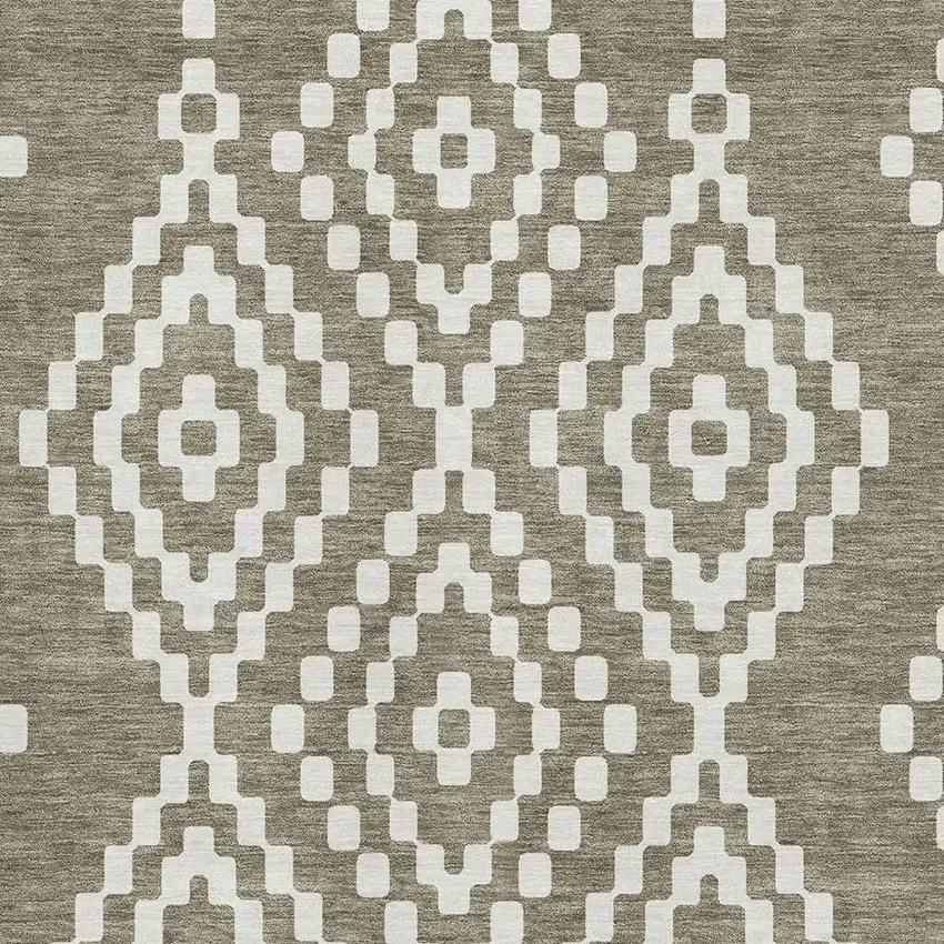 Taupe And Ivory Geometric Washable Area Rug With UV Protection Photo 3