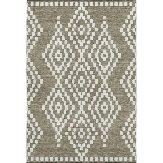 Taupe And Ivory Geometric Washable Area Rug With UV Protection Photo 1