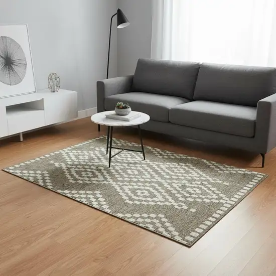 Taupe And Ivory Geometric Washable Area Rug With UV Protection Photo 2