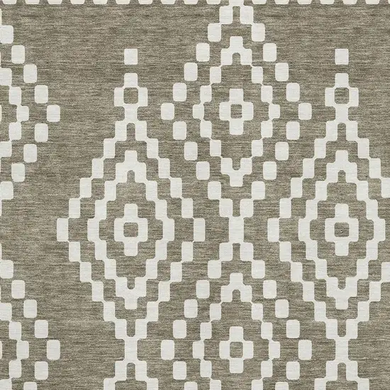 Taupe And Ivory Geometric Washable Area Rug With UV Protection Photo 3