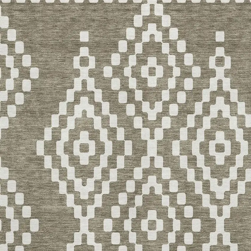 Taupe And Ivory Geometric Washable Area Rug With UV Protection Photo 3
