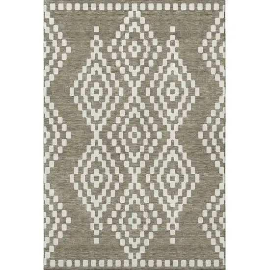Taupe And Ivory Geometric Washable Area Rug With UV Protection Photo 4