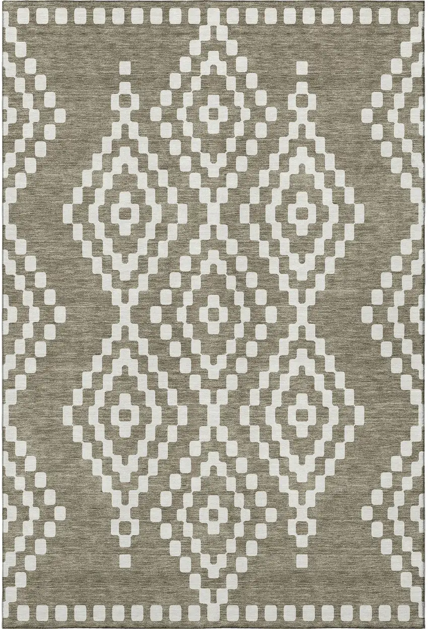 Taupe And Ivory Geometric Washable Area Rug With UV Protection Photo 4
