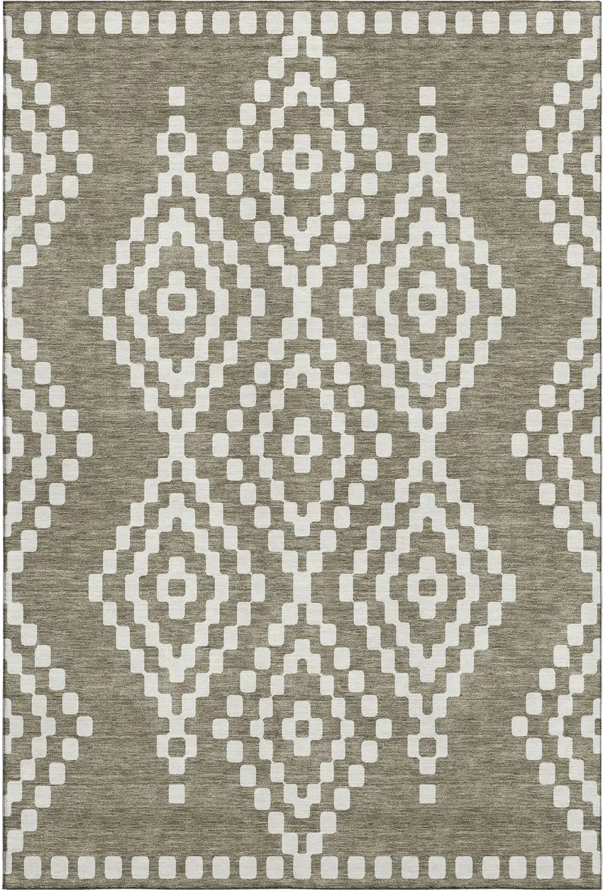 Taupe And Ivory Geometric Washable Area Rug With UV Protection Photo 1