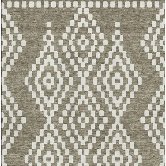 Taupe And Ivory Geometric Washable Area Rug With UV Protection Photo 3