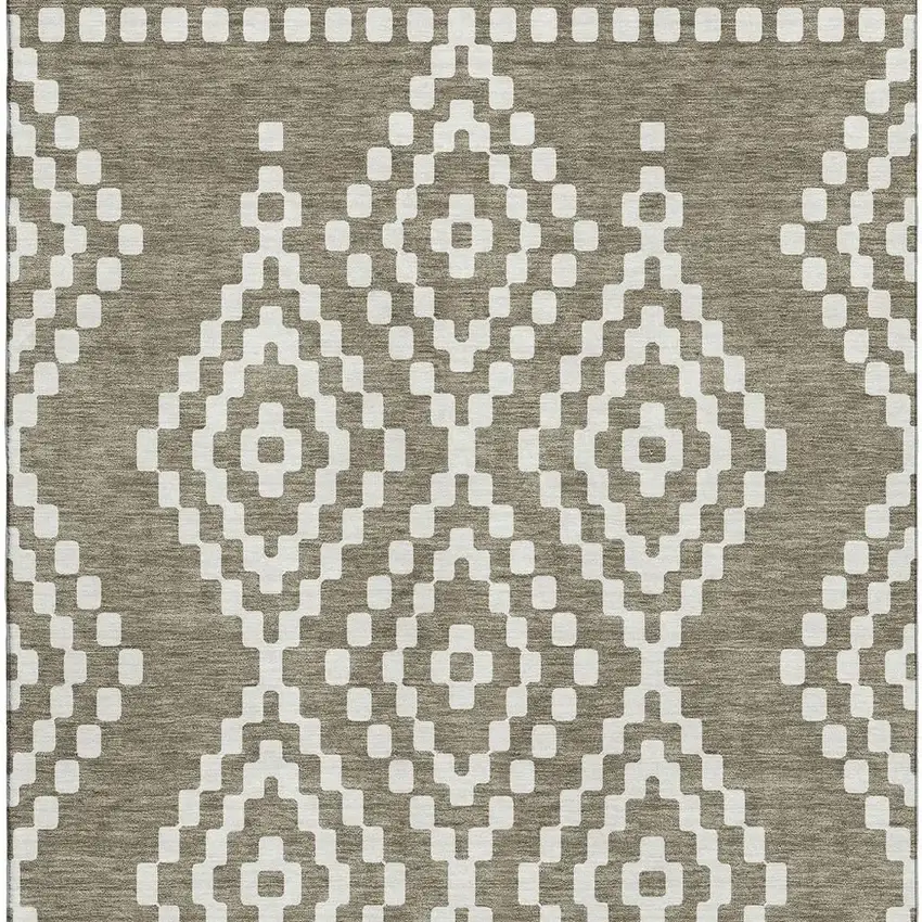 Taupe And Ivory Geometric Washable Area Rug With UV Protection Photo 4