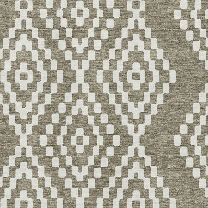 Taupe And Ivory Geometric Washable Area Rug With UV Protection Photo 3