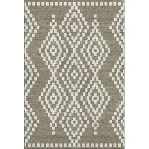 Photo of Taupe And Ivory Geometric Washable Area Rug With UV Protection