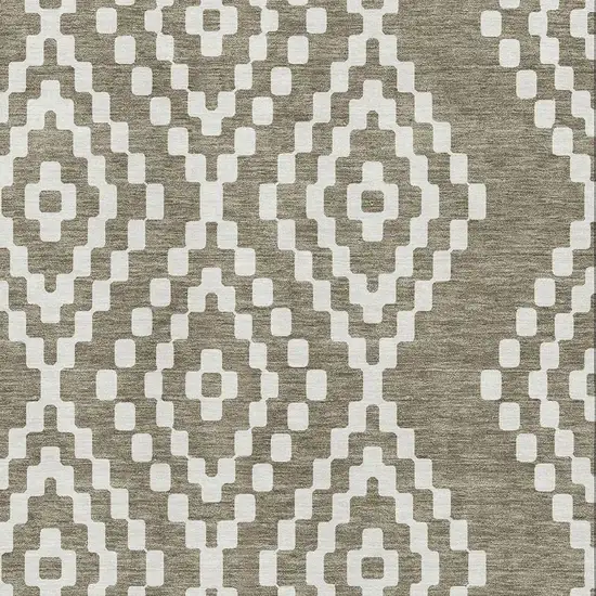 Taupe And Ivory Geometric Washable Area Rug With UV Protection Photo 3