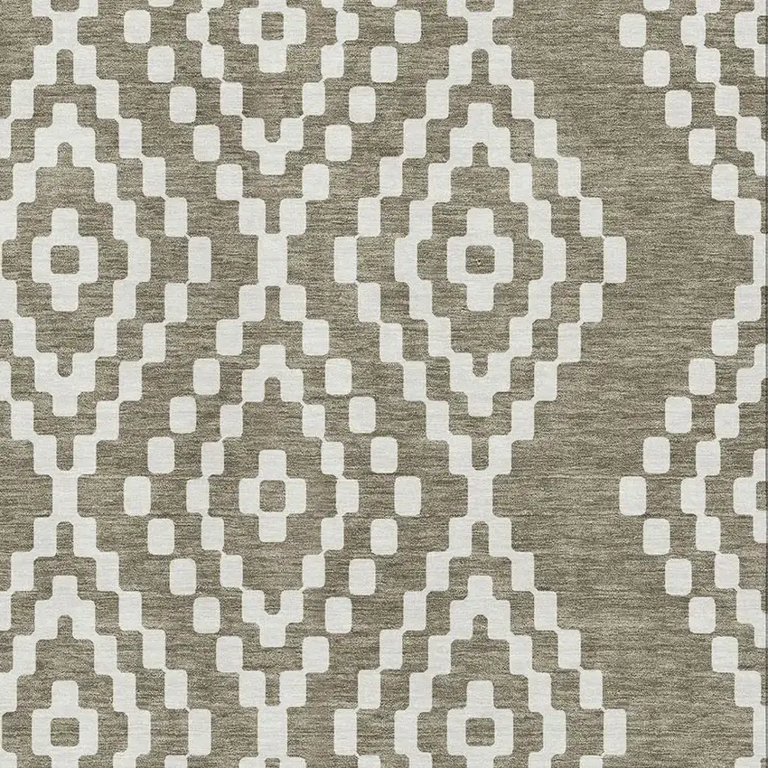 Taupe And Ivory Geometric Washable Area Rug With UV Protection Photo 3