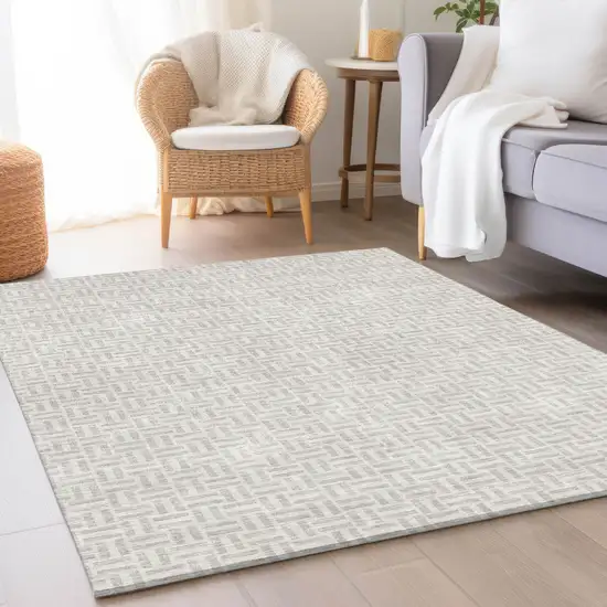 Taupe And Ivory Geometric Washable Area Rug With UV Protection Photo 4