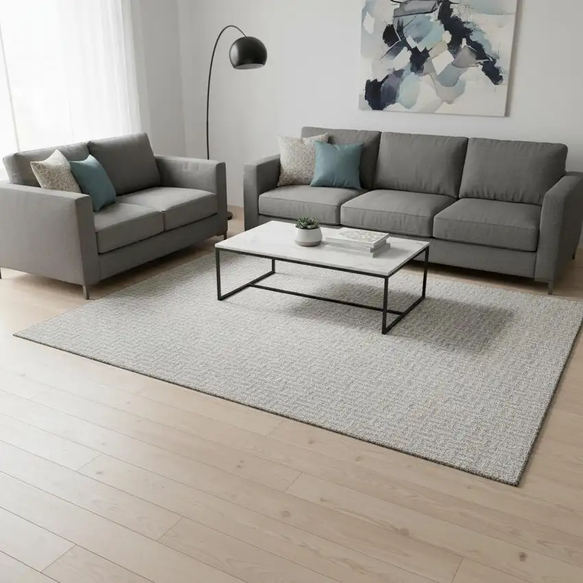 Taupe And Ivory Geometric Washable Area Rug With UV Protection Photo 2