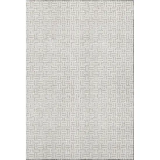 Taupe And Ivory Geometric Washable Area Rug With UV Protection Photo 4