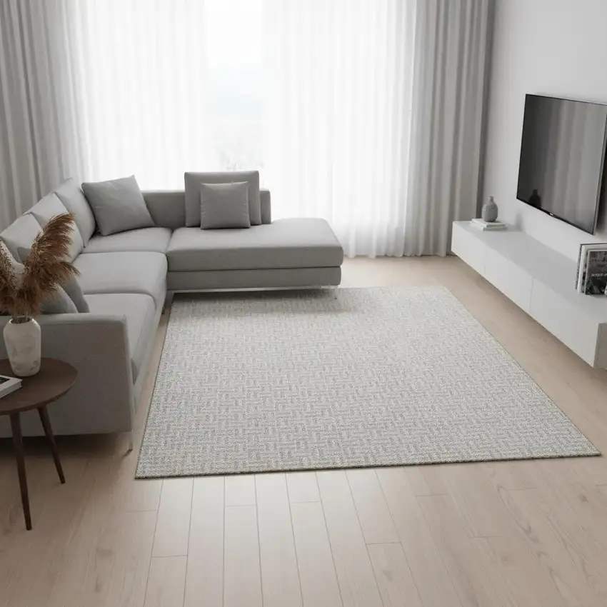 Taupe And Ivory Geometric Washable Area Rug With UV Protection Photo 2