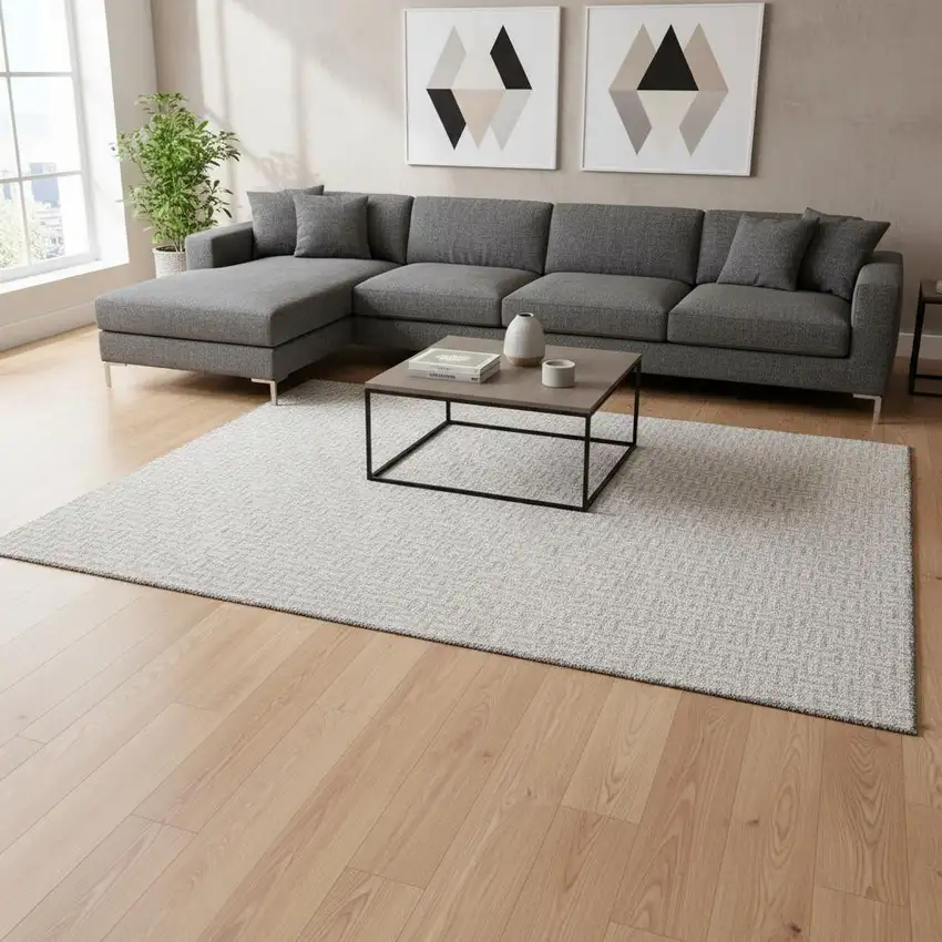 Taupe And Ivory Geometric Washable Area Rug With UV Protection Photo 2