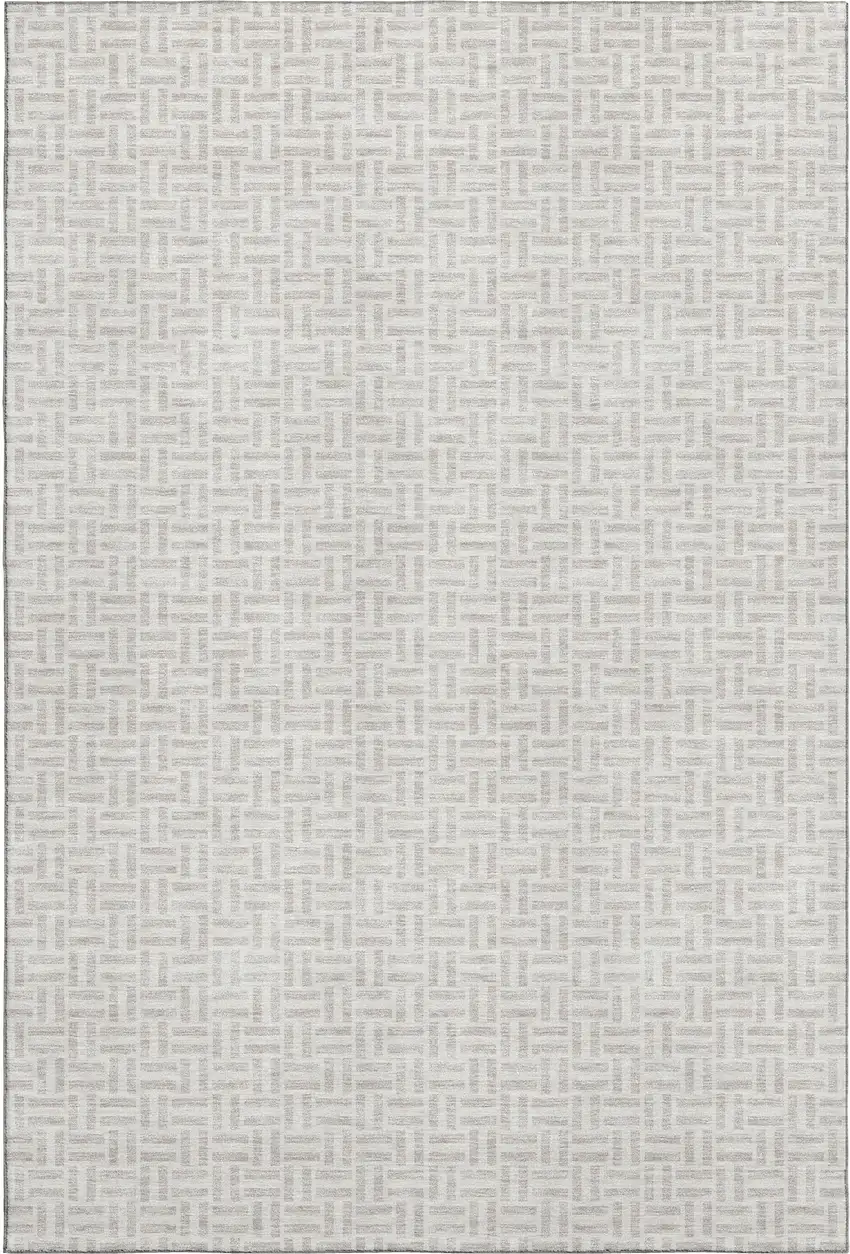 Taupe And Ivory Geometric Washable Area Rug With UV Protection Photo 1