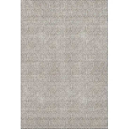 Taupe And Ivory Geometric Washable Area Rug With UV Protection Photo 3