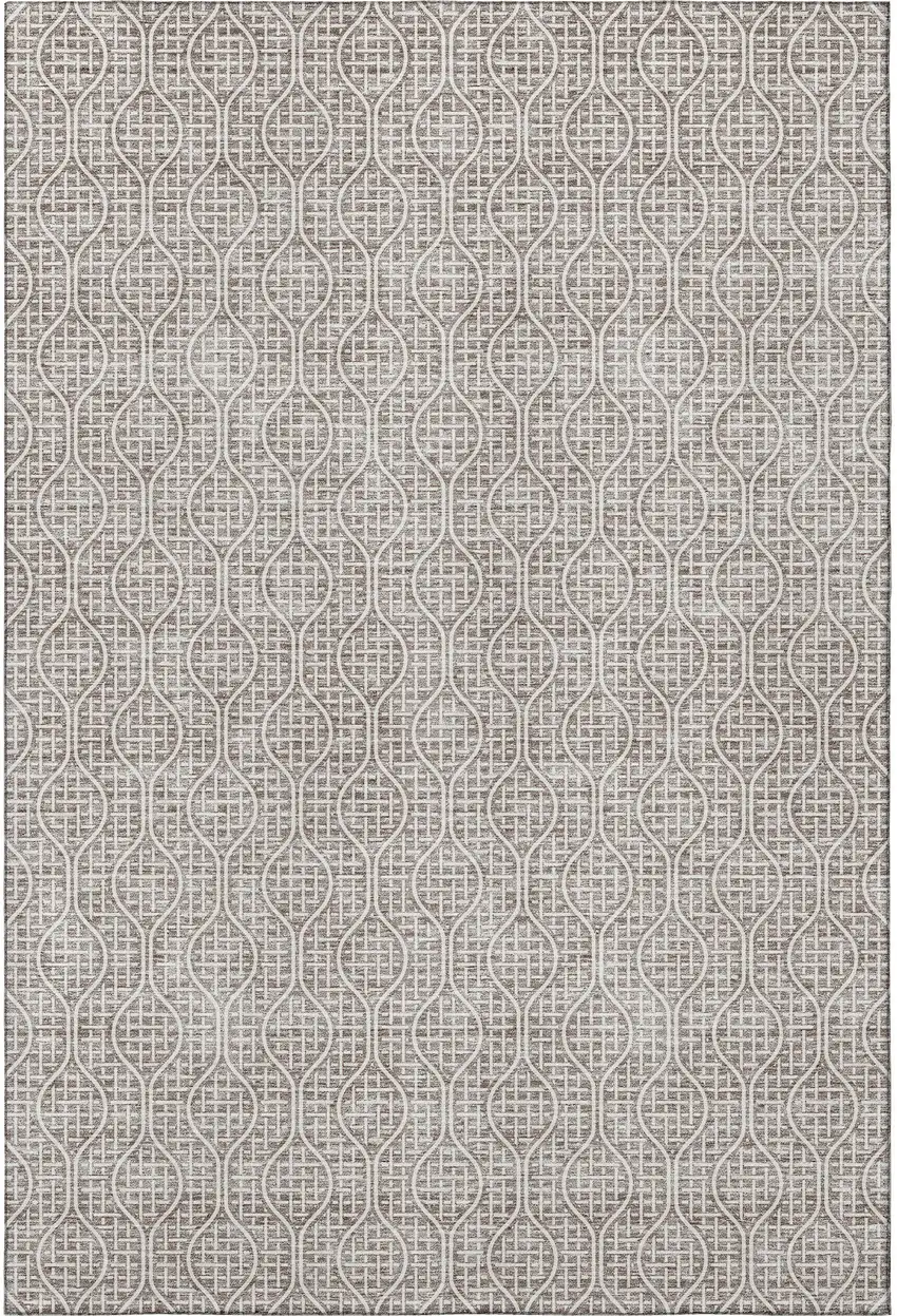 Taupe And Ivory Geometric Washable Area Rug With UV Protection Photo 3