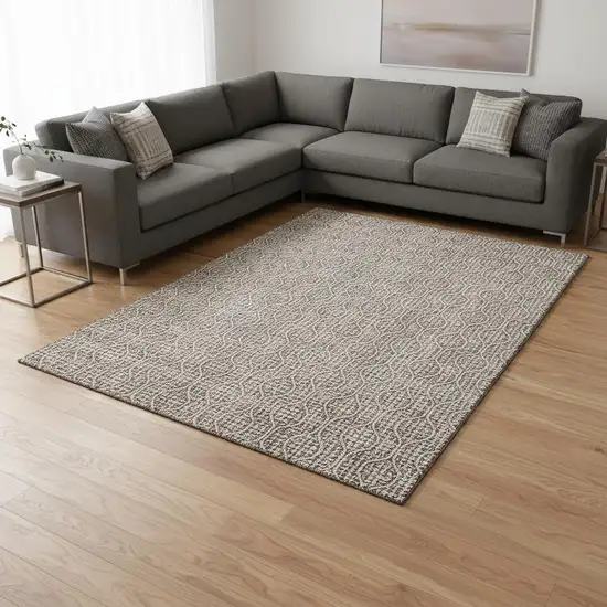 Taupe And Ivory Geometric Washable Area Rug With UV Protection Photo 2