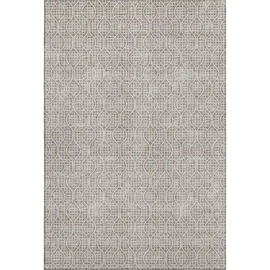 Taupe And Ivory Geometric Washable Area Rug With UV Protection Photo 1