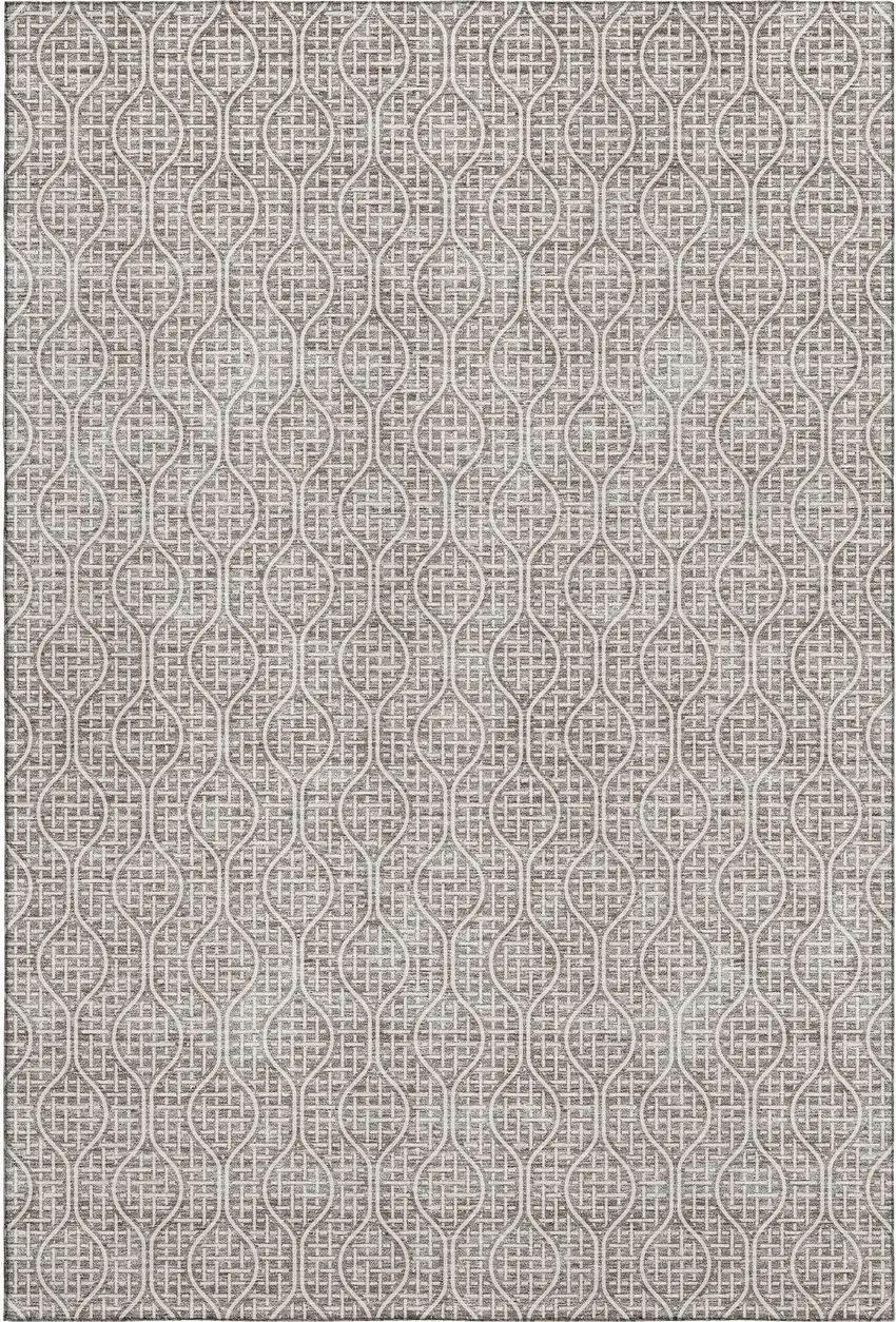 Taupe And Ivory Geometric Washable Area Rug With UV Protection Photo 1