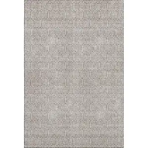 Photo of Taupe And Ivory Geometric Washable Area Rug With UV Protection