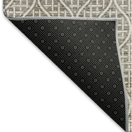 Taupe And Ivory Geometric Washable Area Rug With UV Protection Photo 6