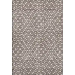 Photo of Taupe And Ivory Geometric Washable Area Rug With UV Protection