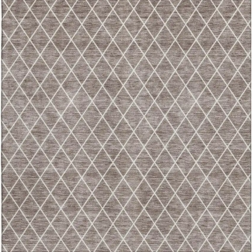 Taupe And Ivory Geometric Washable Area Rug With UV Protection Photo 2