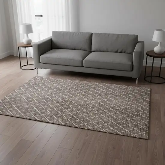 Taupe And Ivory Geometric Washable Area Rug With UV Protection Photo 2