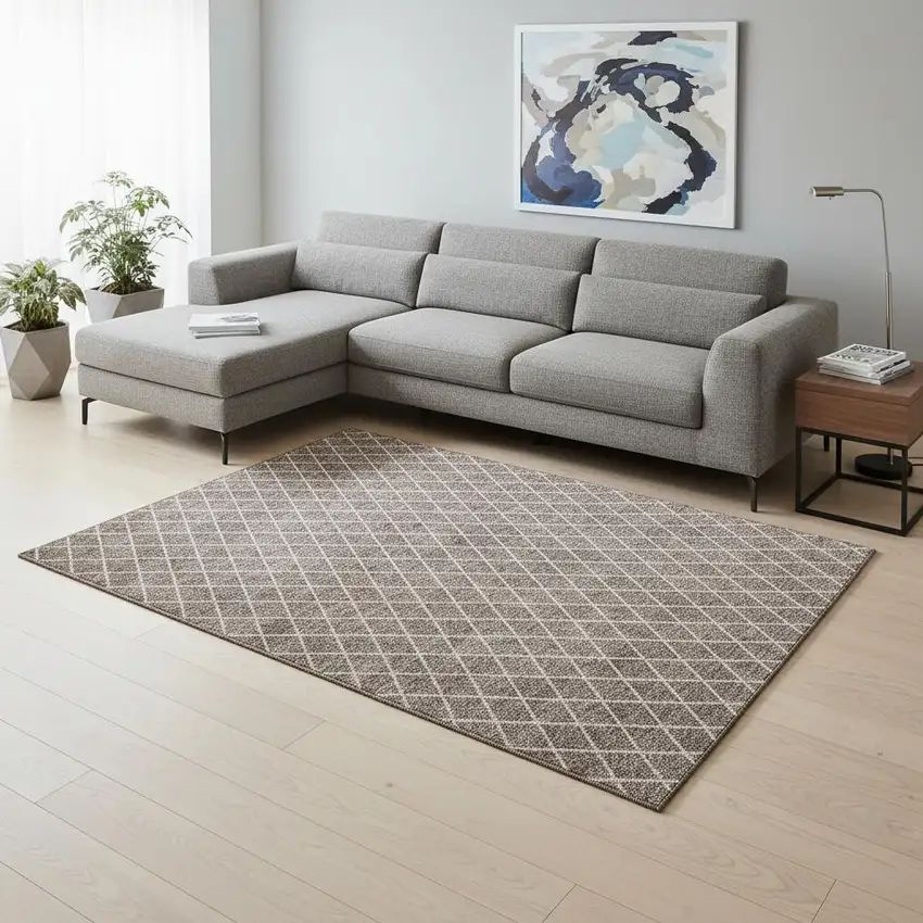 Taupe And Ivory Geometric Washable Area Rug With UV Protection Photo 2