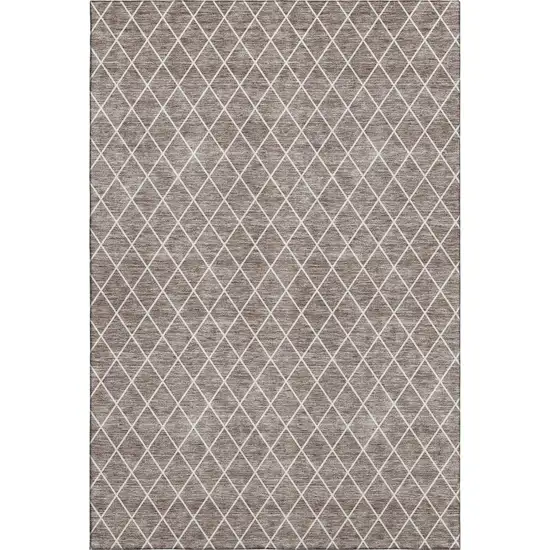 Taupe And Ivory Geometric Washable Area Rug With UV Protection Photo 1